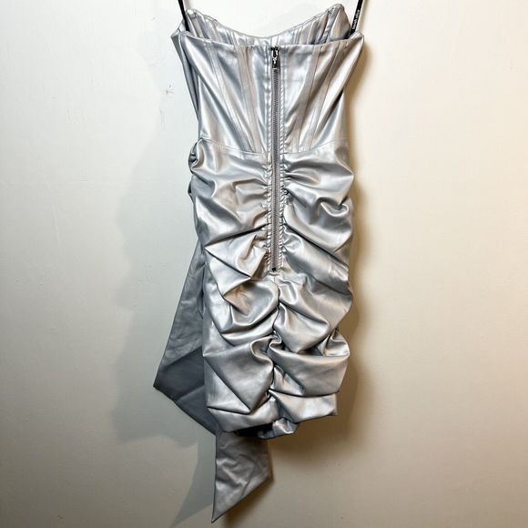 Lavish Alice Silver Metallic Vegan Leather Corset Mini Dress New Sz 0 - Picture 7 of 16